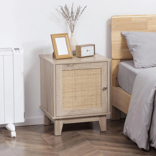 Natural Bedside Table with Storage Cupboard. - Londecor
