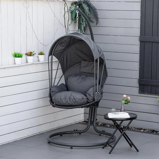 Grey Egg Chair, Cushion, and Canopy for Indoor/Outdoor Use Londecor