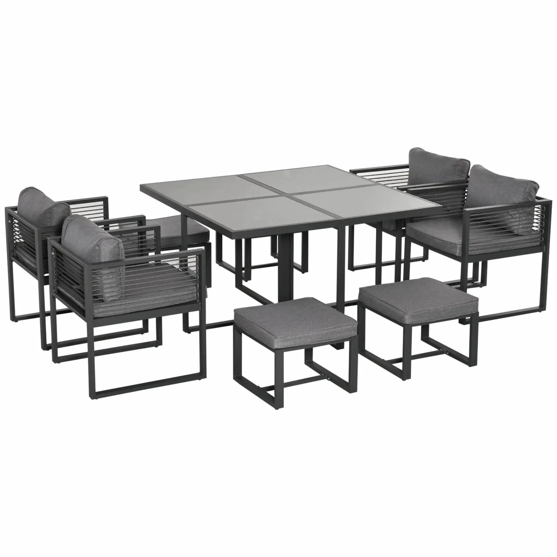 8 Seater Garden Dining Cube Set Aluminum Outdoor Furniture. - Londecor