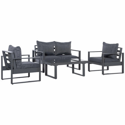 4 Piece Aluminium Garden Sofa Set with Coffee Table, Outdoor Furniture Set with Padded Cushions & Olefin Cover, Dark Grey - Londecor