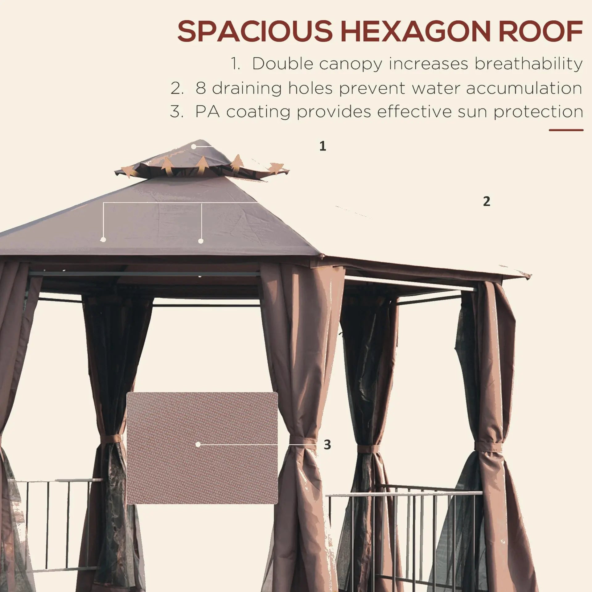 3 x 3(m) Hexagon Gazebo Patio Canopy Tent - Londecor