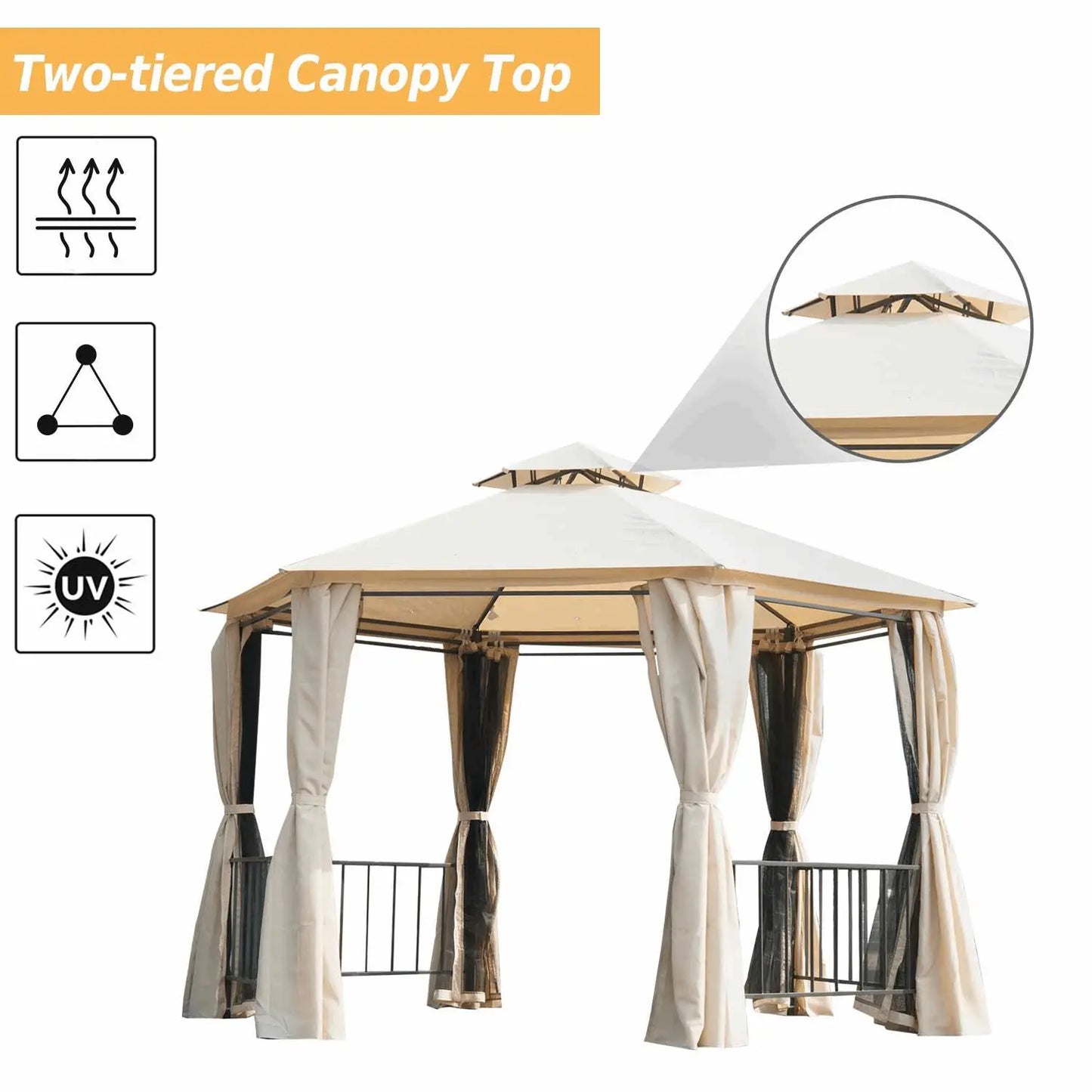 3 x 3(m) Hexagon Gazebo Patio Canopy Tent. - Londecor
