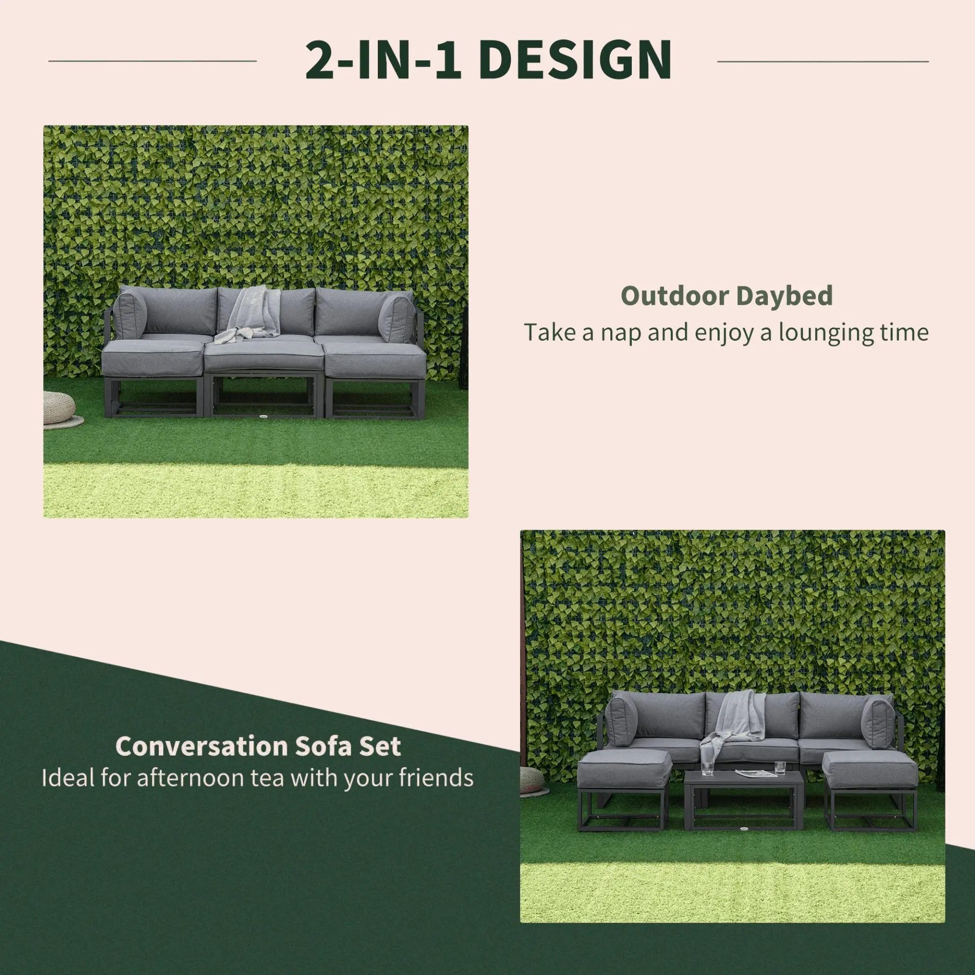 6-Piece Outdoor Daybed Set with Coffee Table and Cushions - Londecor
