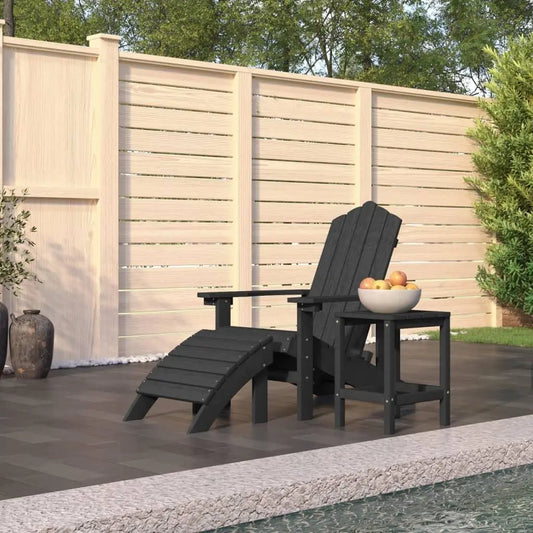 Garden Adirondack Chair with Footstool & Table HDPE Anthracite Londecor