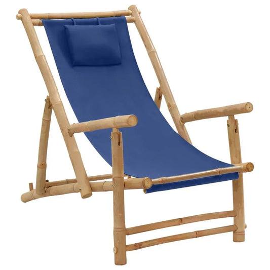 Deck Chair Bamboo and Canvas Navy Blue Londecor