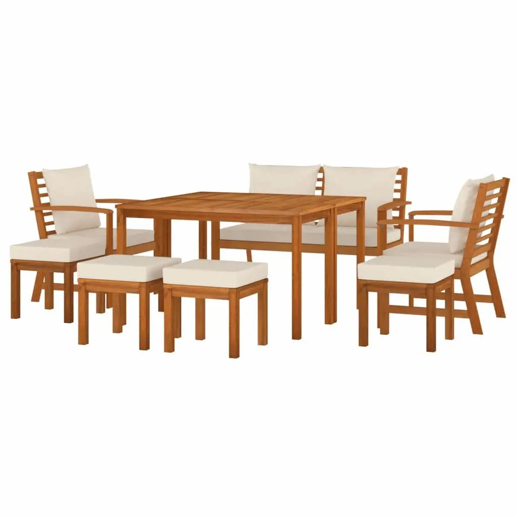 9 Piece Garden Dining Set with Cushions Solid Wood Acacia - Londecor