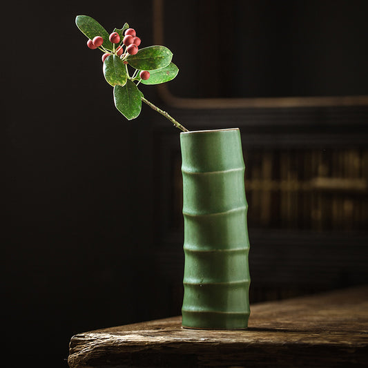 Bamboo Vase And Flower Arrangement