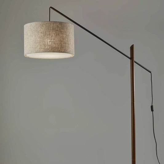 Wood Floor Lamp with Adjustable Black Metal Arm Londecor