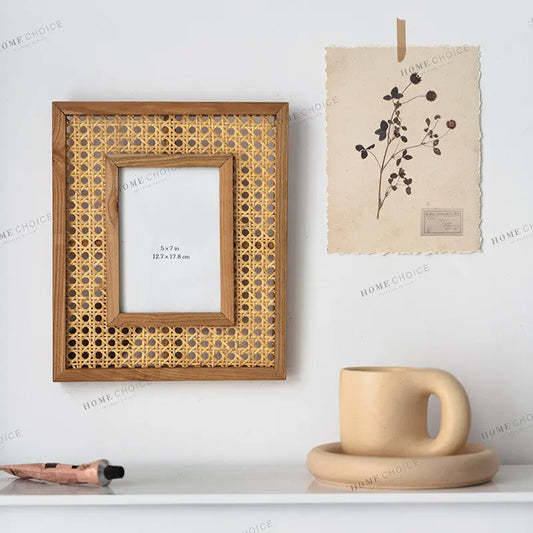 Rectangular Solid Wood Rattan Photo Frame Desktop Decoration Vimost Shop