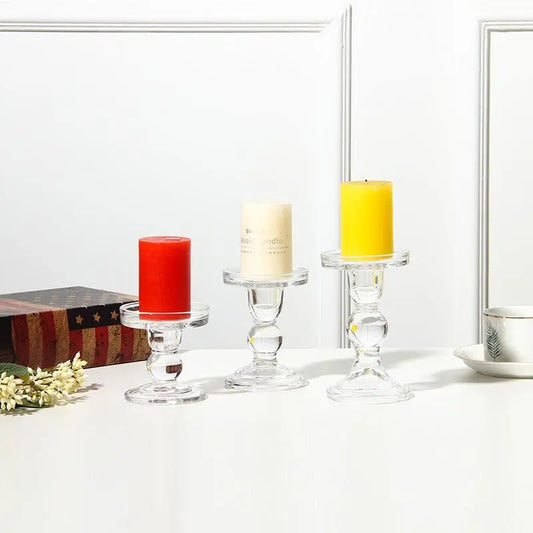 Glass Candle Holder Transparent Glass Set Candle Holder High Foot Crafts Wax Holder - Londecor