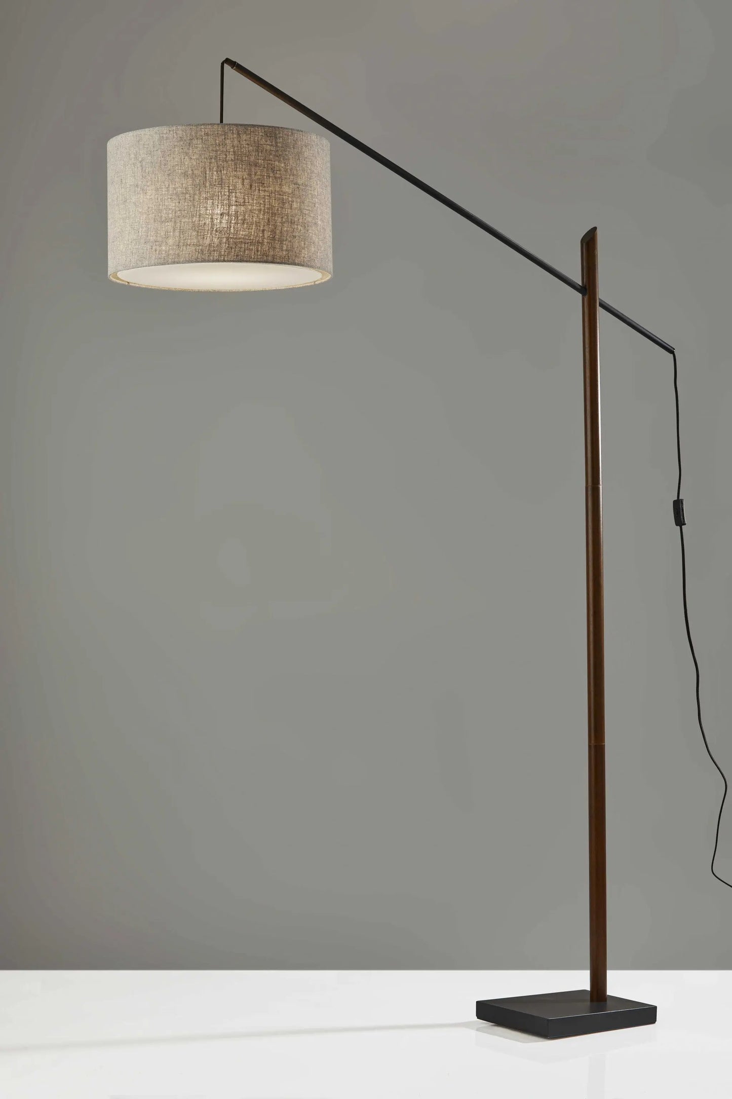 Sculptural Wood Floor Lamp with Adjustable Black Metal Arm-0