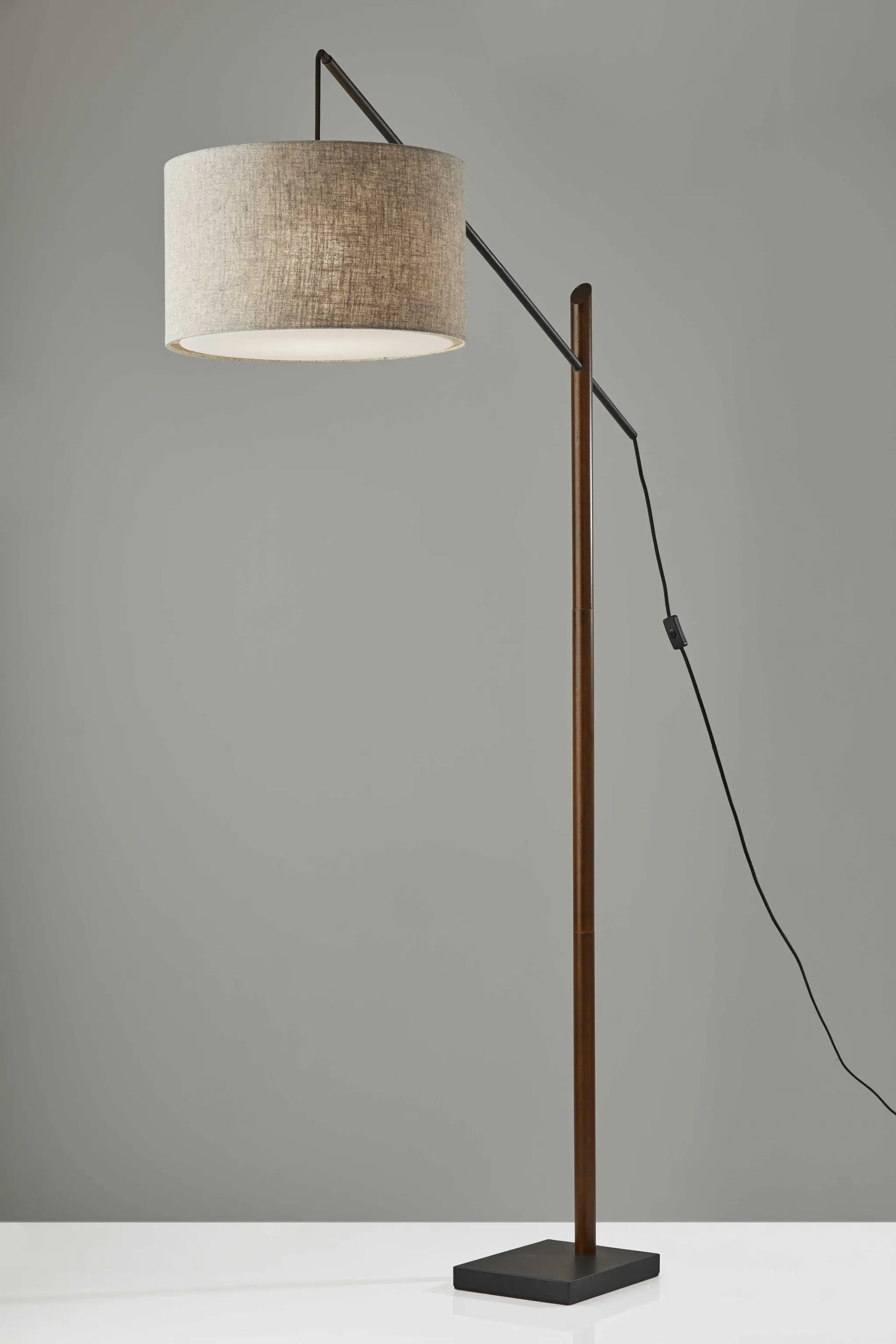 Sculptural Wood Floor Lamp with Adjustable Black Metal Arm-4