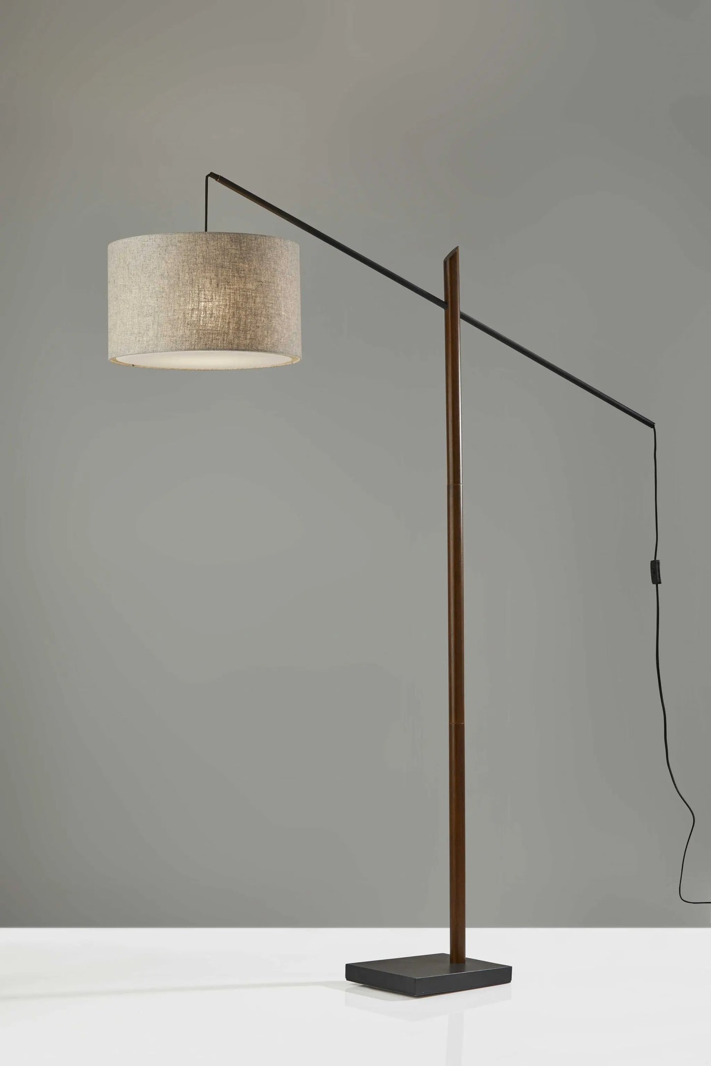 Sculptural Wood Floor Lamp with Adjustable Black Metal Arm-5