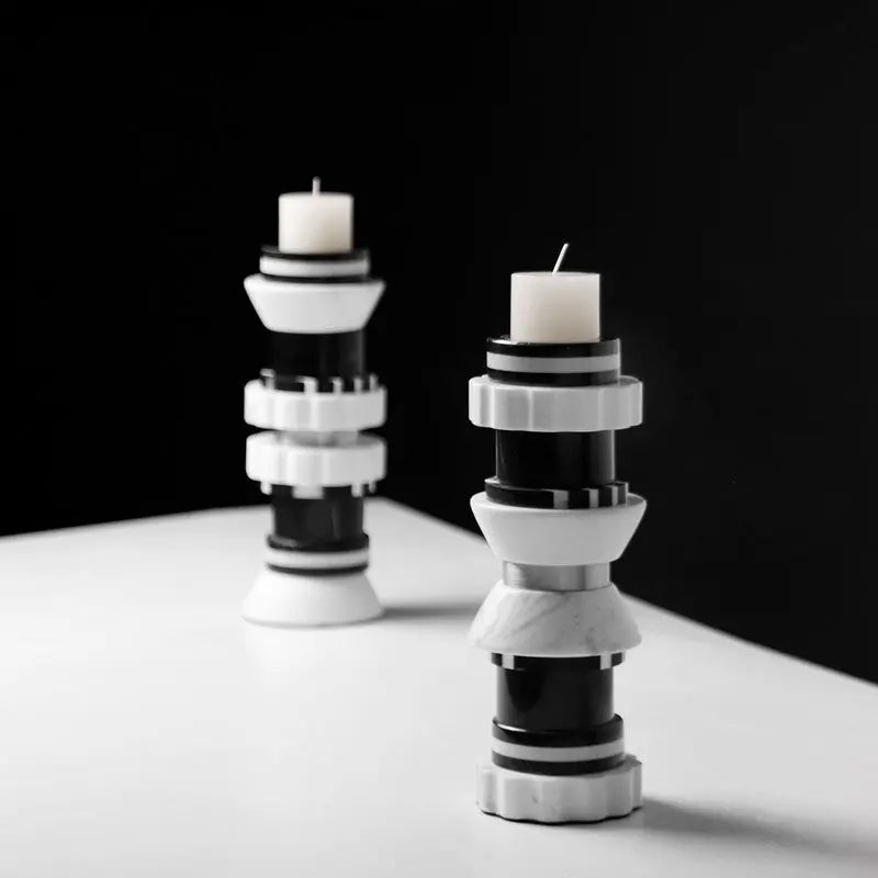 Its Modern Luxury Black-and-white Marble Candlestick Ornaments Londecor