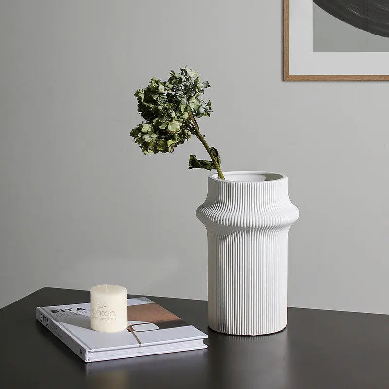 White Modern Simple Bamboo Ceramic Vase Ornaments Londecor